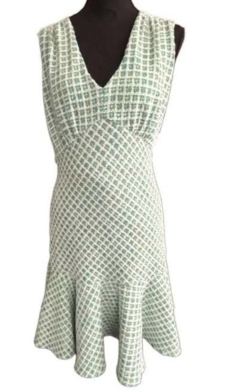 Taylor Women's V-Neck Tweed Flounce Hem Mini Dress in Lime Green Multi